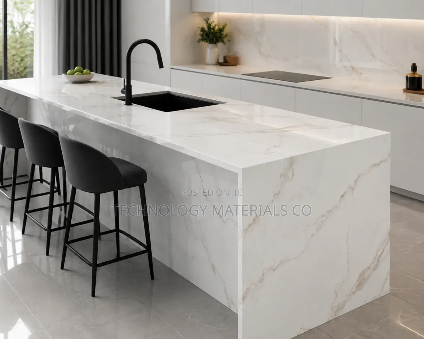 Glossy White Brown Calacatta Sintered Stone Slab 2.6M X 0.8M
