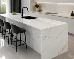 Glossy White Brown Calacatta Sintered Stone Slab 2.6M X 0.8M