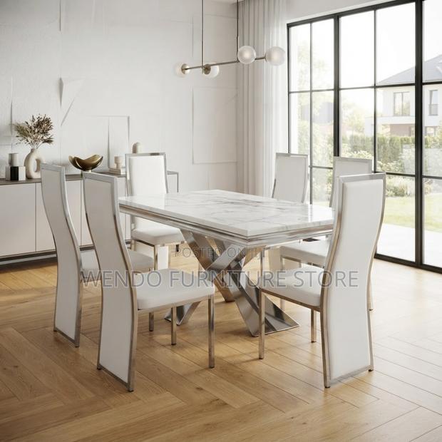 Dining Set; Six Seaters Marble Home Dining Set