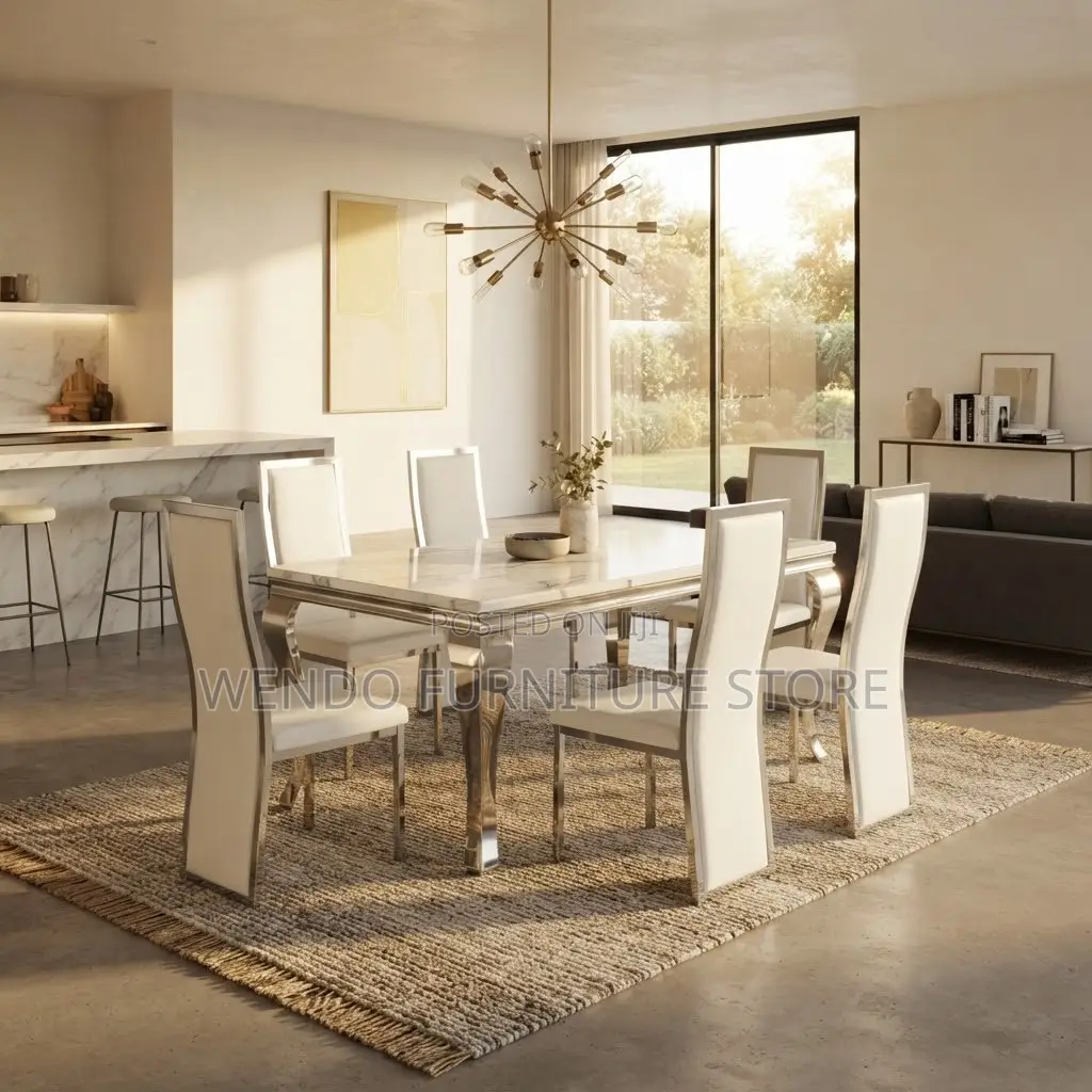 Dining Set; Six Seaters Marble Home Dining Set