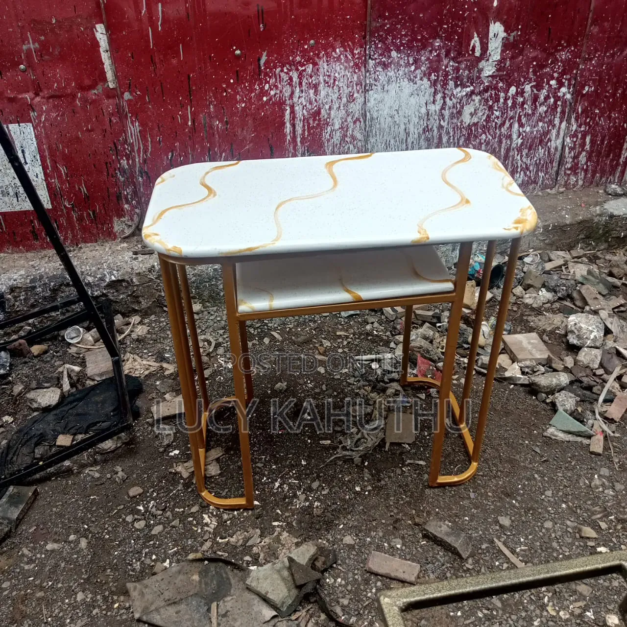 Marble Top Powder Coated Manicure Table