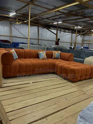 6 Seater L Seat Burnt Orange Bubble Design