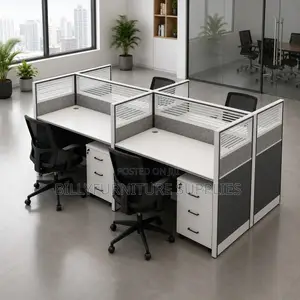 4-Way Employee Workstation Desk With Movable Cabinets