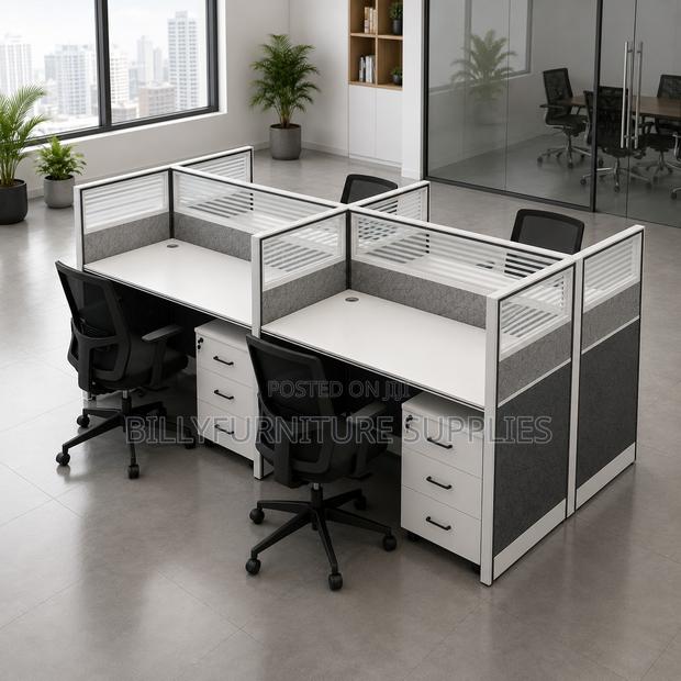 4-Way Employee Workstation Desk With Movable Cabinets - thumbnail 2