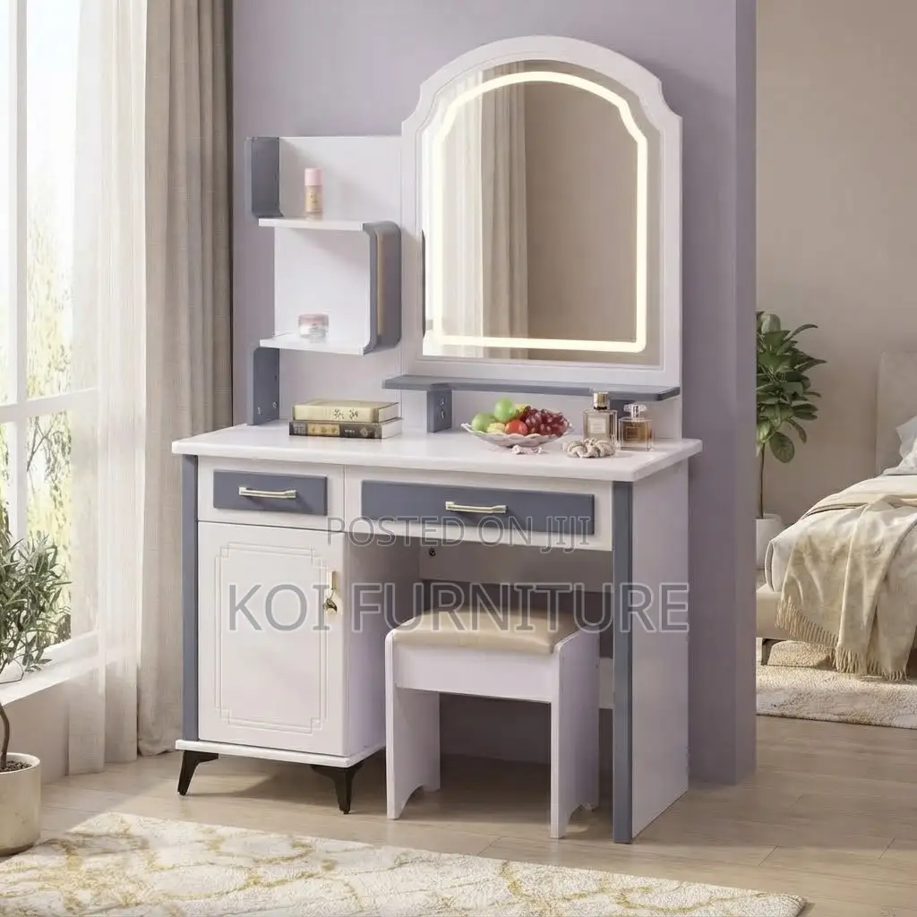 Dressers; Modern Dressing Table With LED Mirror Stool