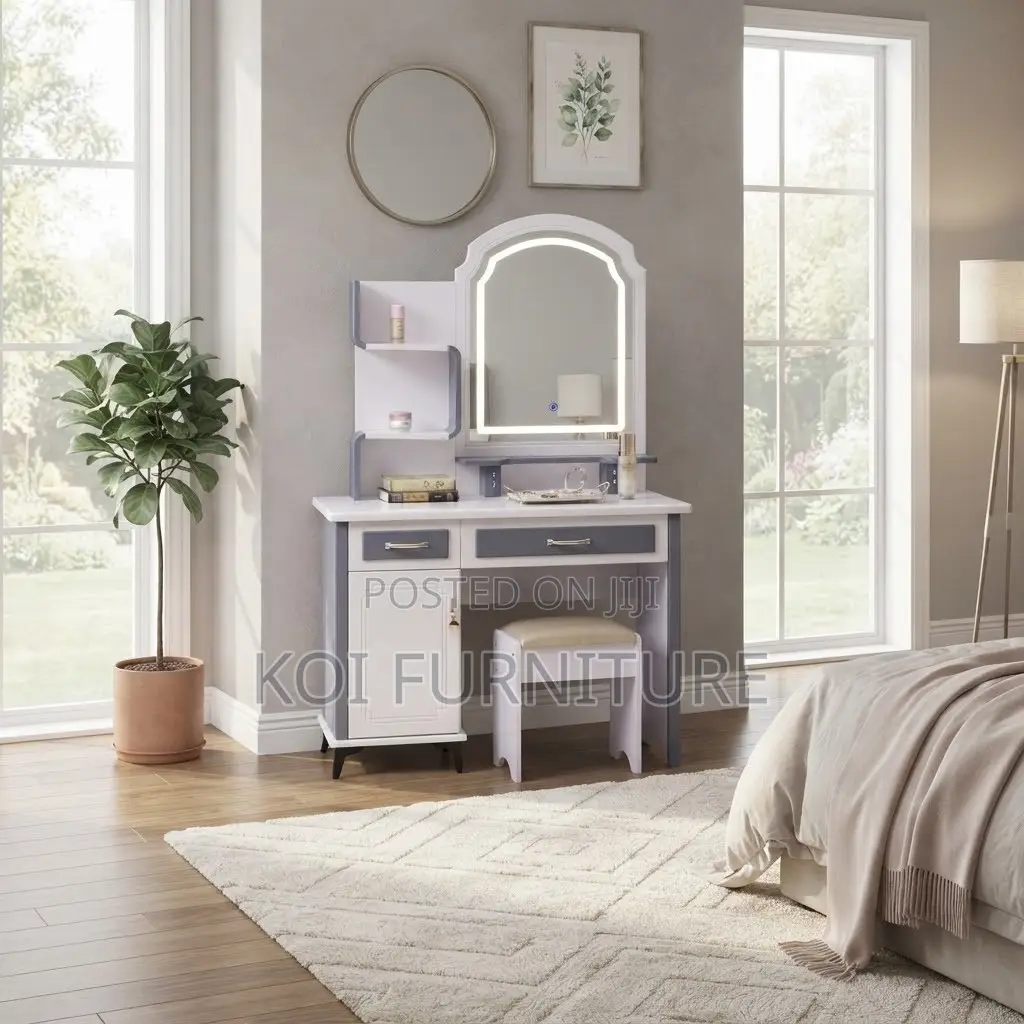 Dressers; Modern Dressing Table With LED Mirror Stool