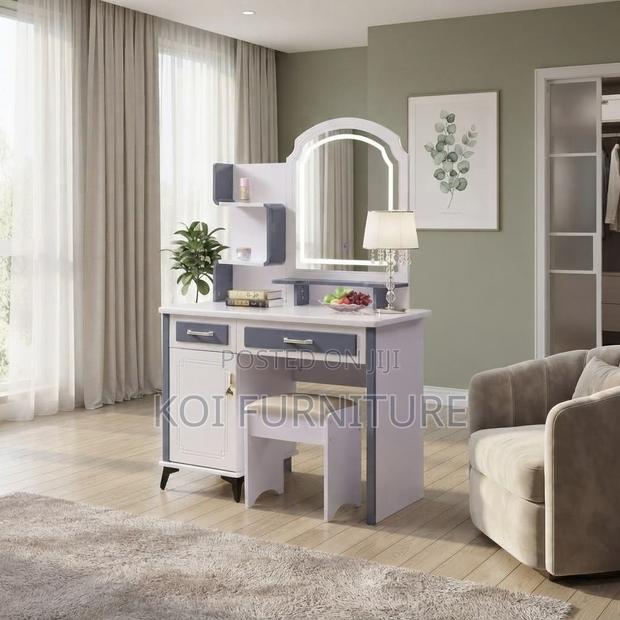 Dressers; Modern Dressing Table With LED Mirror Stool - thumbnail 4