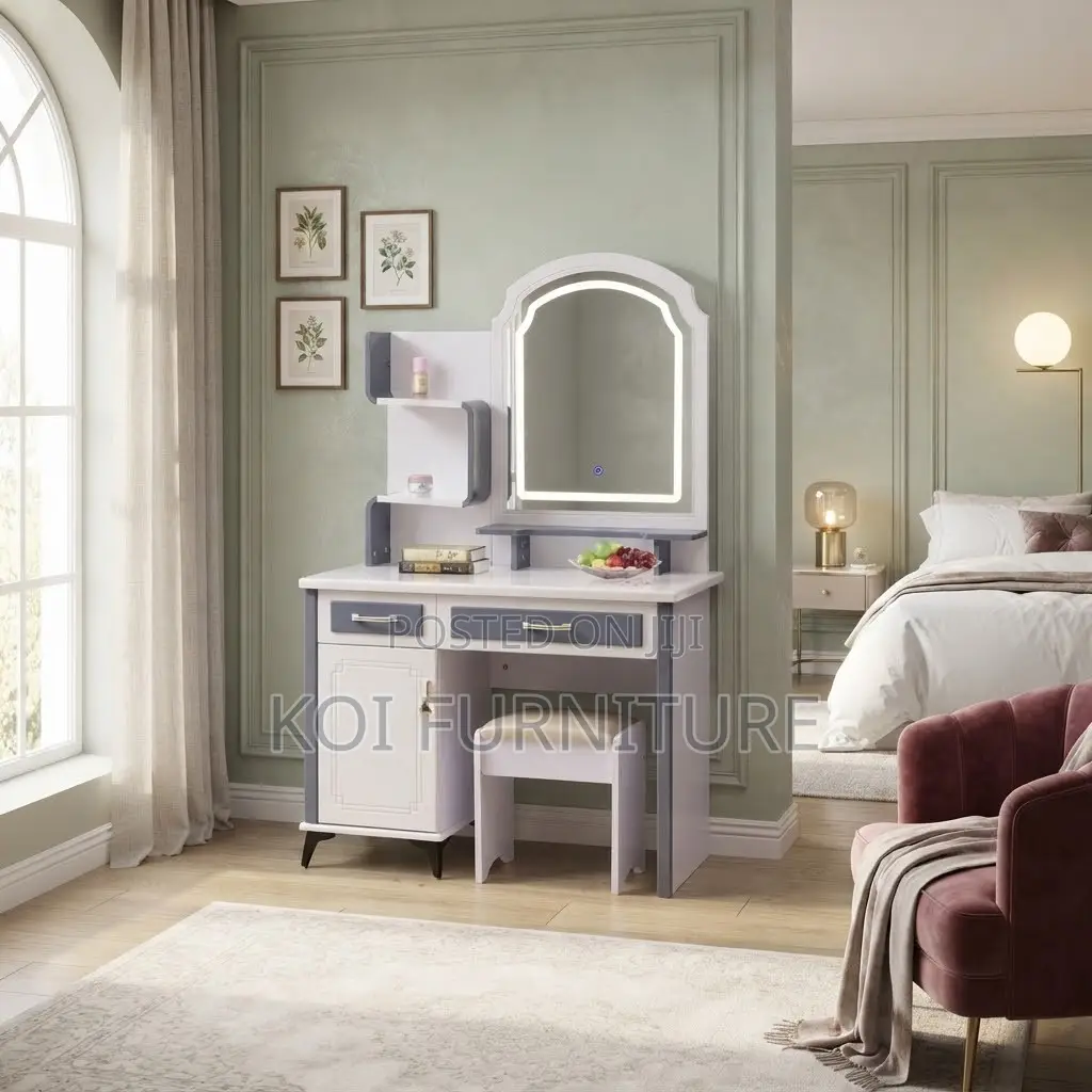 Dressers; Modern Dressing Table With LED Mirror Stool