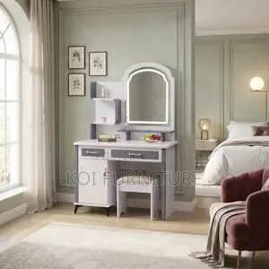 Dressers; Modern Dressing Table With LED Mirror Stool