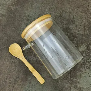 Glass Spice/ Storage Canister With /Bamboo/Wooden Spoon