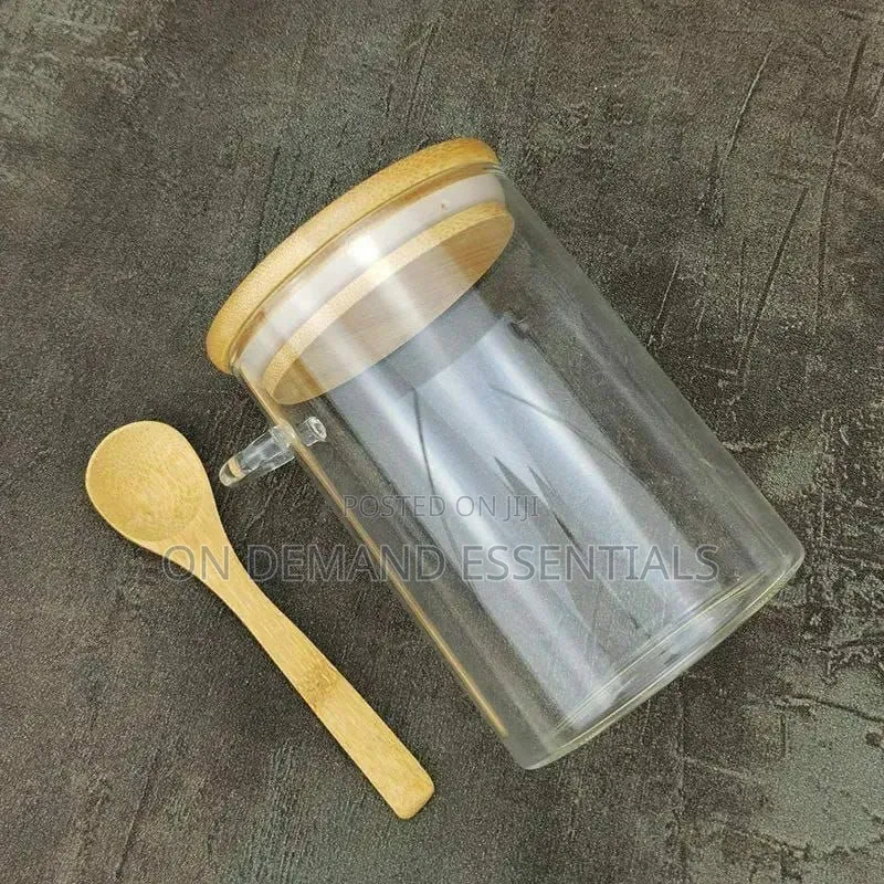 Glass Spice/ Storage Canister With /Bamboo/Wooden Spoon