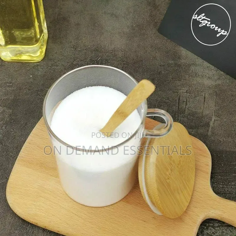 Glass Spice/ Storage Canister With /Bamboo/Wooden Spoon