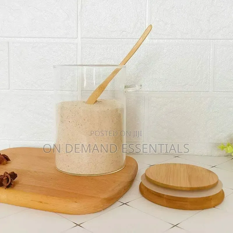 Glass Spice/ Storage Canister With /Bamboo/Wooden Spoon