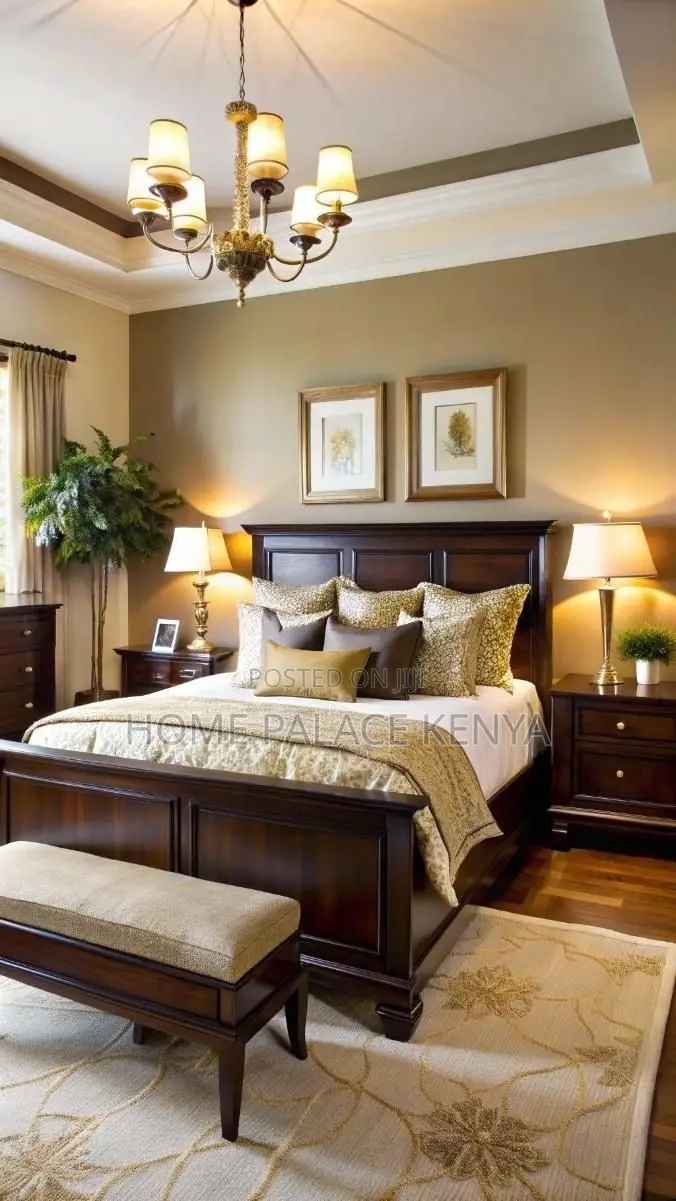 Mahogany Bed; Elegant Modern Mahogany Wooden Bed