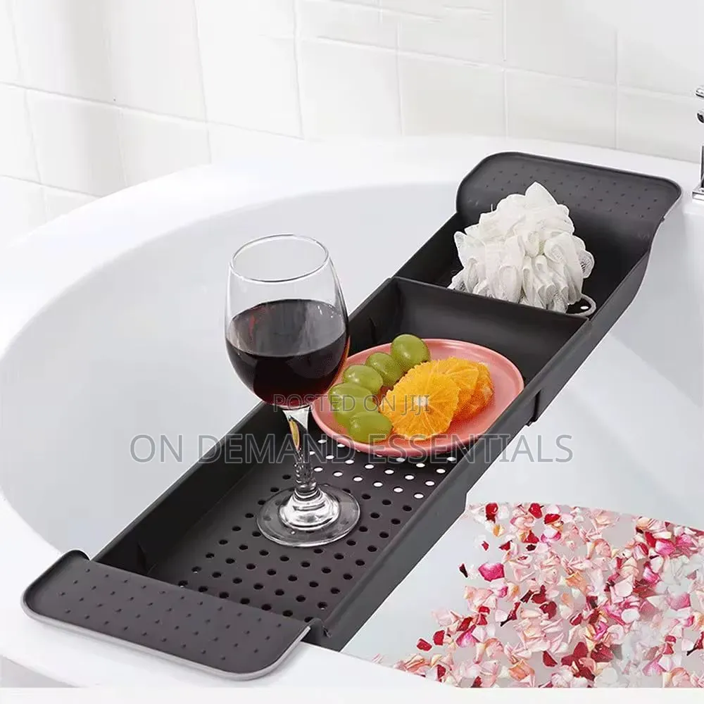 Expandable Bathtub Caddy Tray/ Bathtub Organizer Color: Black
