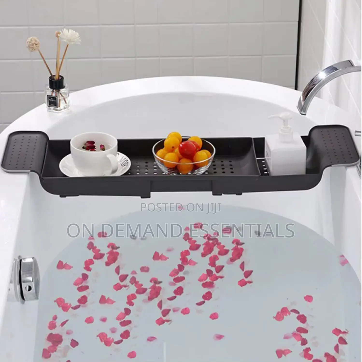 Expandable Bathtub Caddy Tray/ Bathtub Organizer Color: Black