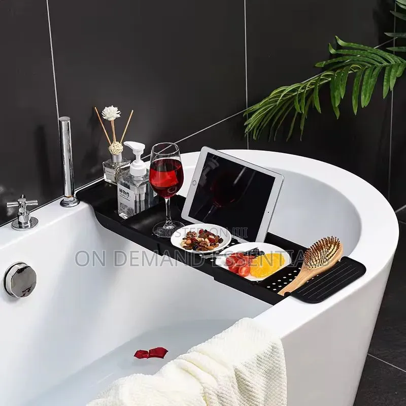 Expandable Bathtub Caddy Tray/ Bathtub Organizer Color: Black