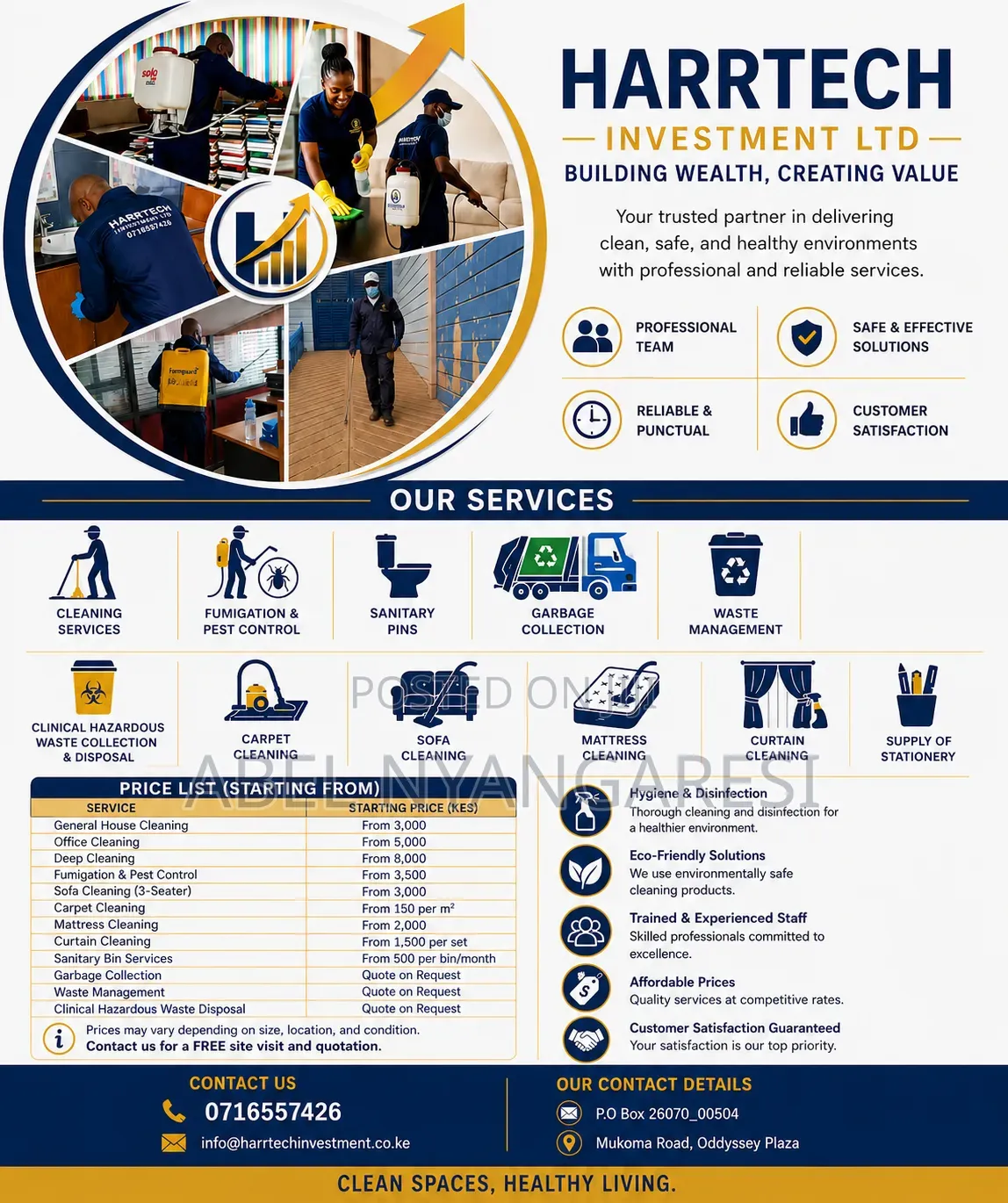 Cleaning Fumigation and Pest Control and Sanitary Services.