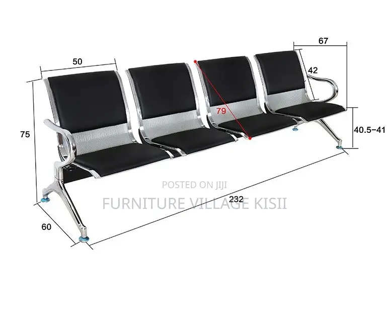 Office Bench; 4- Link Padded Waiting Bench