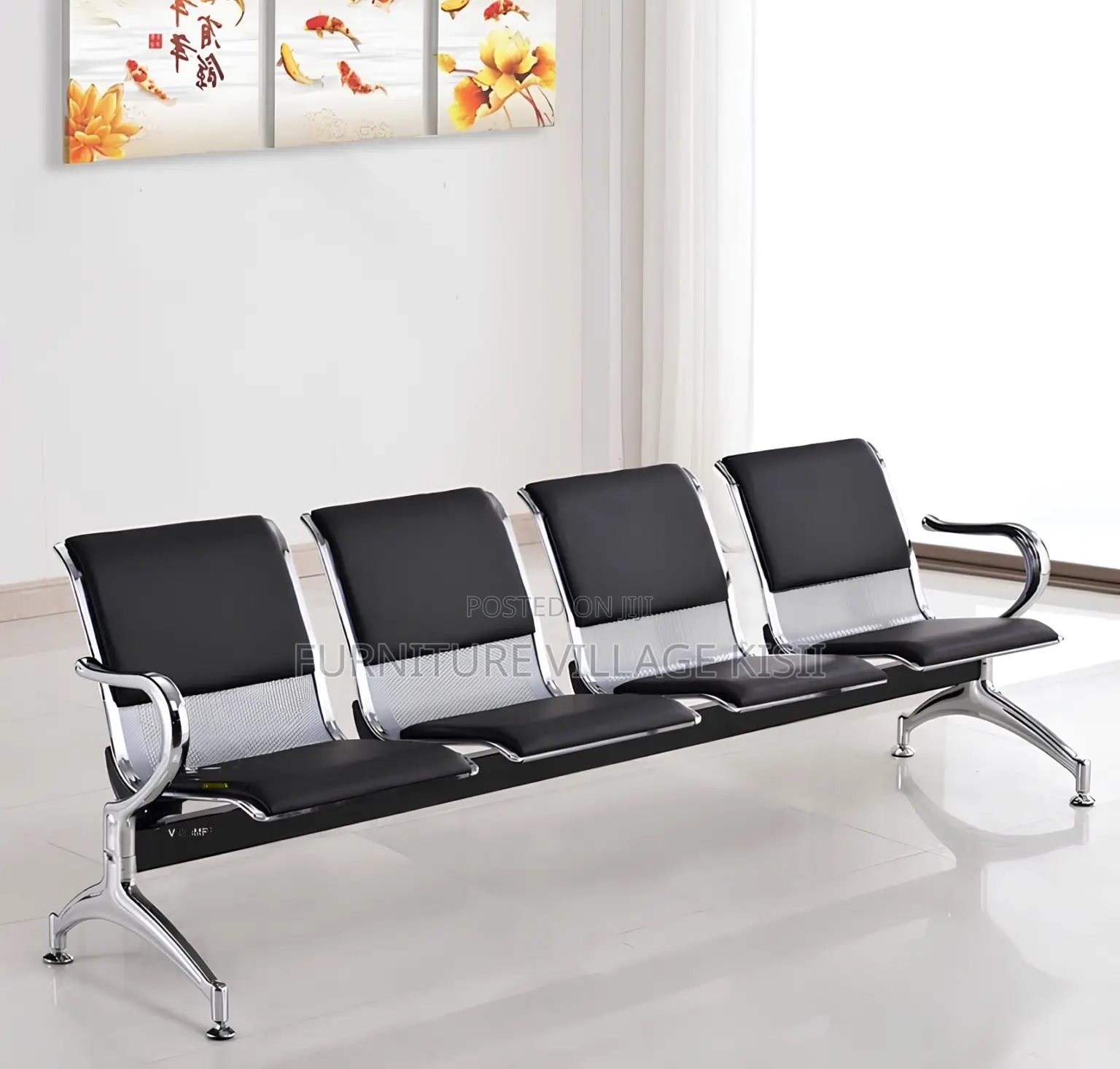 Office Bench; 4- Link Padded Waiting Bench
