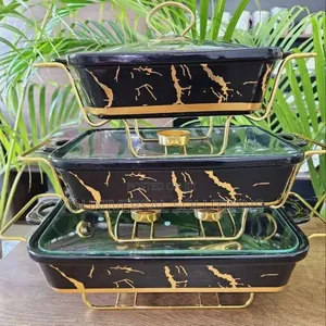 3pcs White /Black Gold Ceramic Chaffing Dish
 3.5ltrs,2.5ltrs