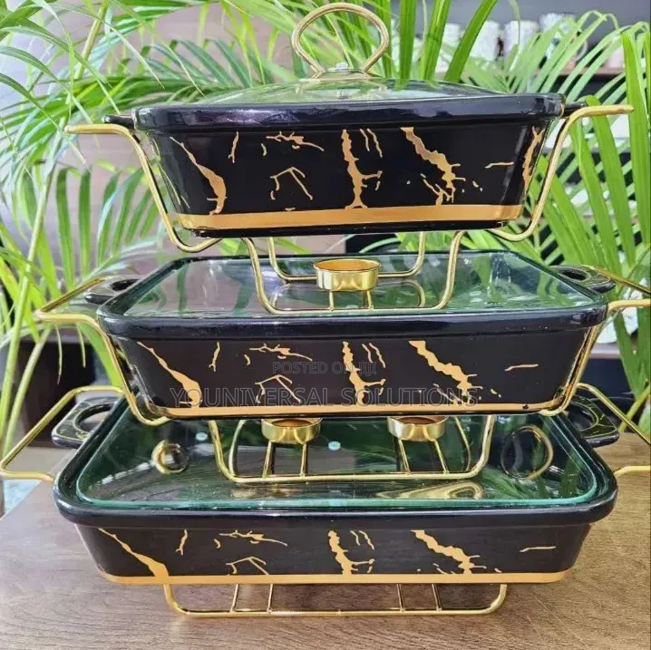 3pcs White /Black Gold Ceramic Chaffing Dish
 3.5ltrs,2.5ltrs
