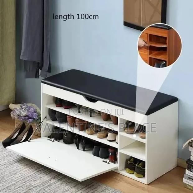 Stylish White Shoe Rack Bench With Hidden Storage Padded Seat