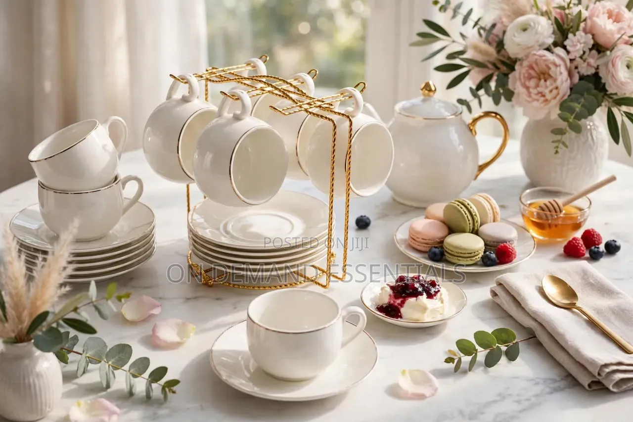 Fine Bone China White Gold Rim Tea Set