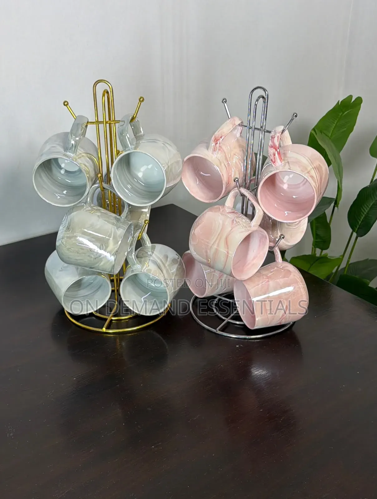 High Quality Pearl Marble Mugs
 (6pcs + Stand)
