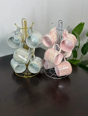 High Quality Pearl Marble Mugs
 (6pcs + Stand)