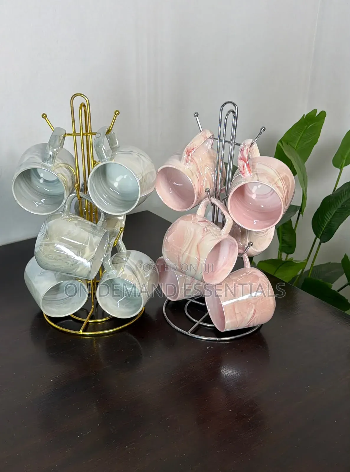 High Quality Pearl Marble Mugs
 (6pcs + Stand)