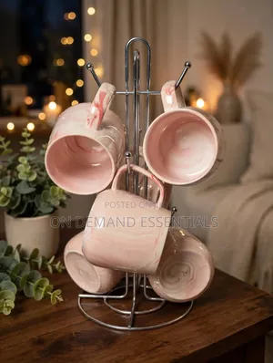 High Quality Pearl Marble Mugs
 (6pcs + Stand)