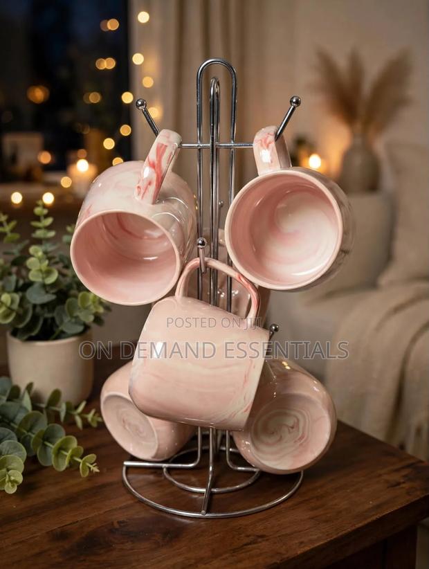 High Quality Pearl Marble Mugs
 (6pcs + Stand) - thumbnail 3
