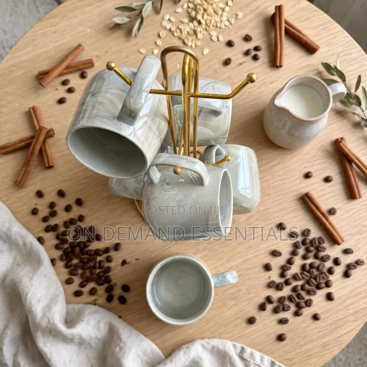 High Quality Pearl Marble Mugs
 (6pcs + Stand)