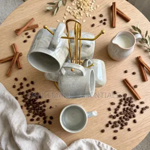 High Quality Pearl Marble Mugs
 (6pcs + Stand)