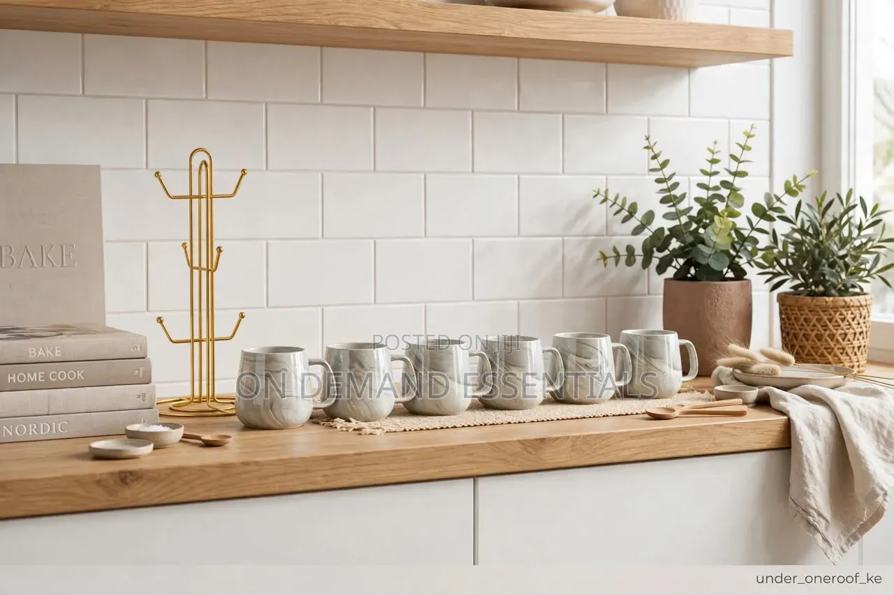 High Quality Pearl Marble Mugs
 (6pcs + Stand)