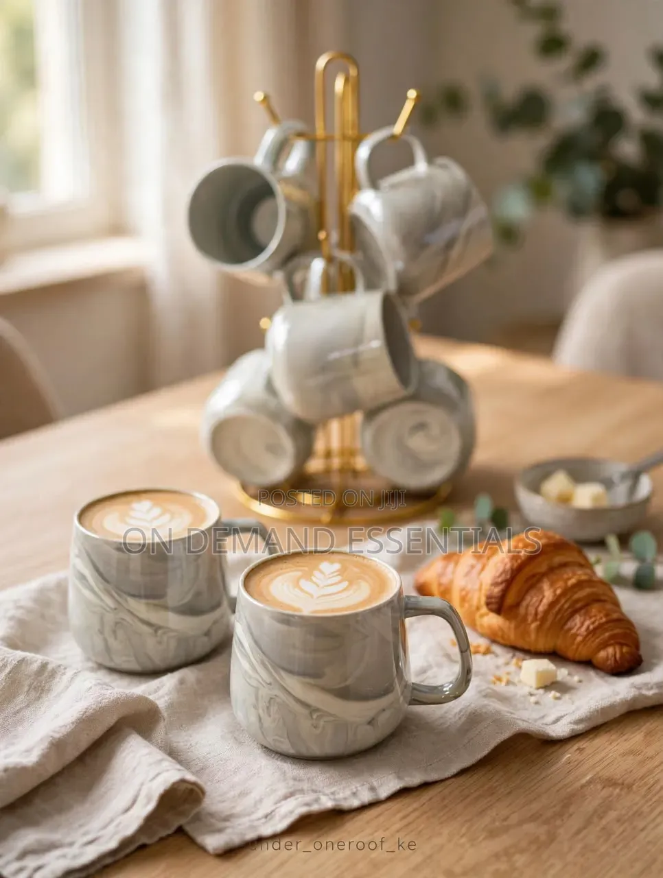 High Quality Pearl Marble Mugs
 (6pcs + Stand)