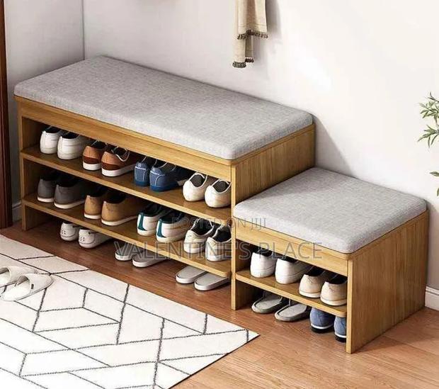 ​Modular Wooden Shoe Rack Bench Set With Comfortable Padded Seating