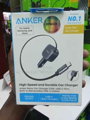 Anker Nano Car Charger 75W USB C Port With a Built-in Retractable Cabl