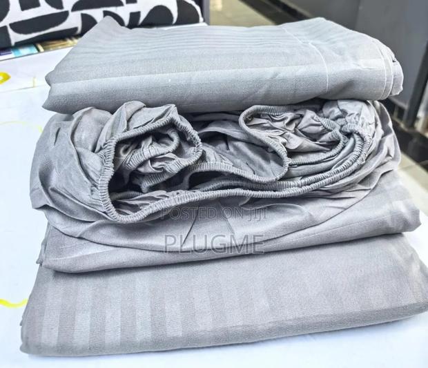 100%Cotton Plain Striped Fitted 7x8 Bedsheets Sets - thumbnail 2