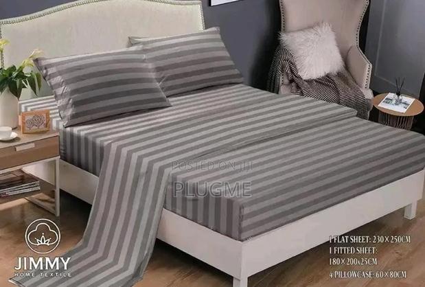 100%Cotton Plain Striped Fitted 7x8 Bedsheets Sets - thumbnail 6