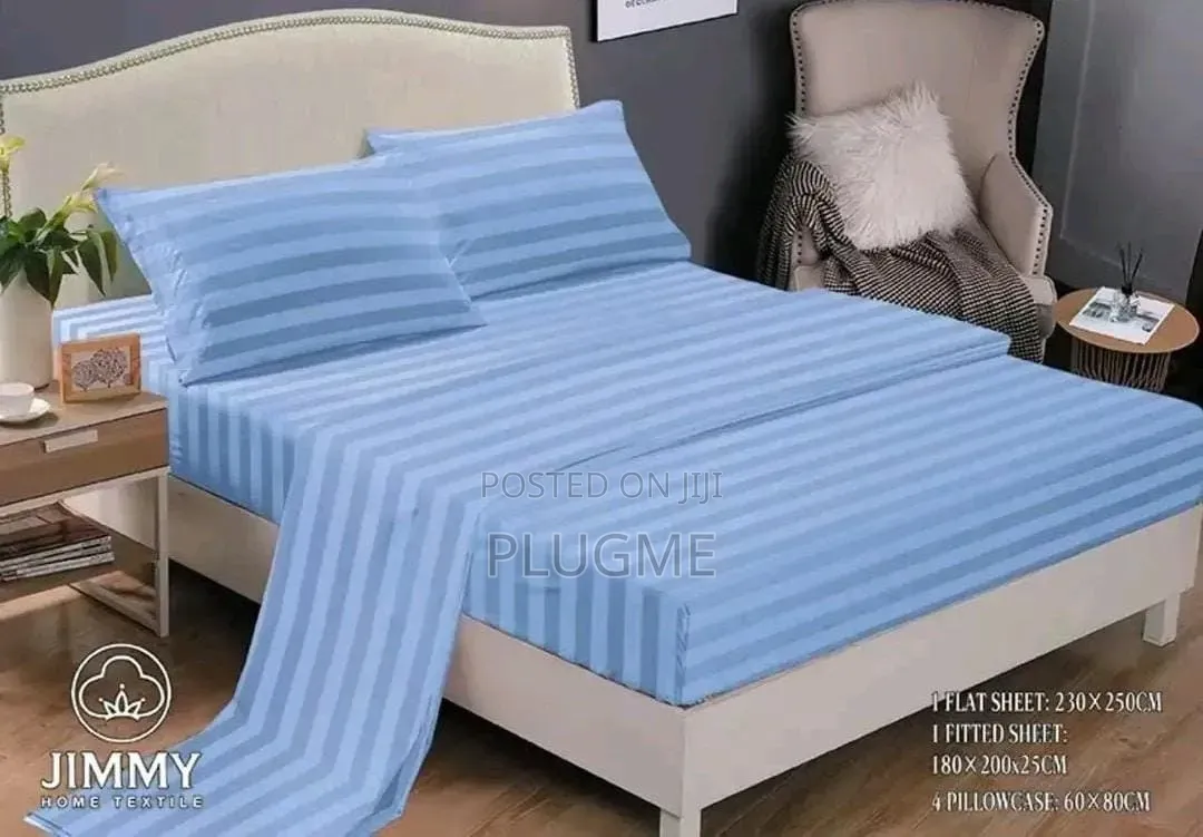 100%Cotton Plain Striped Fitted 7x8 Bedsheets Sets