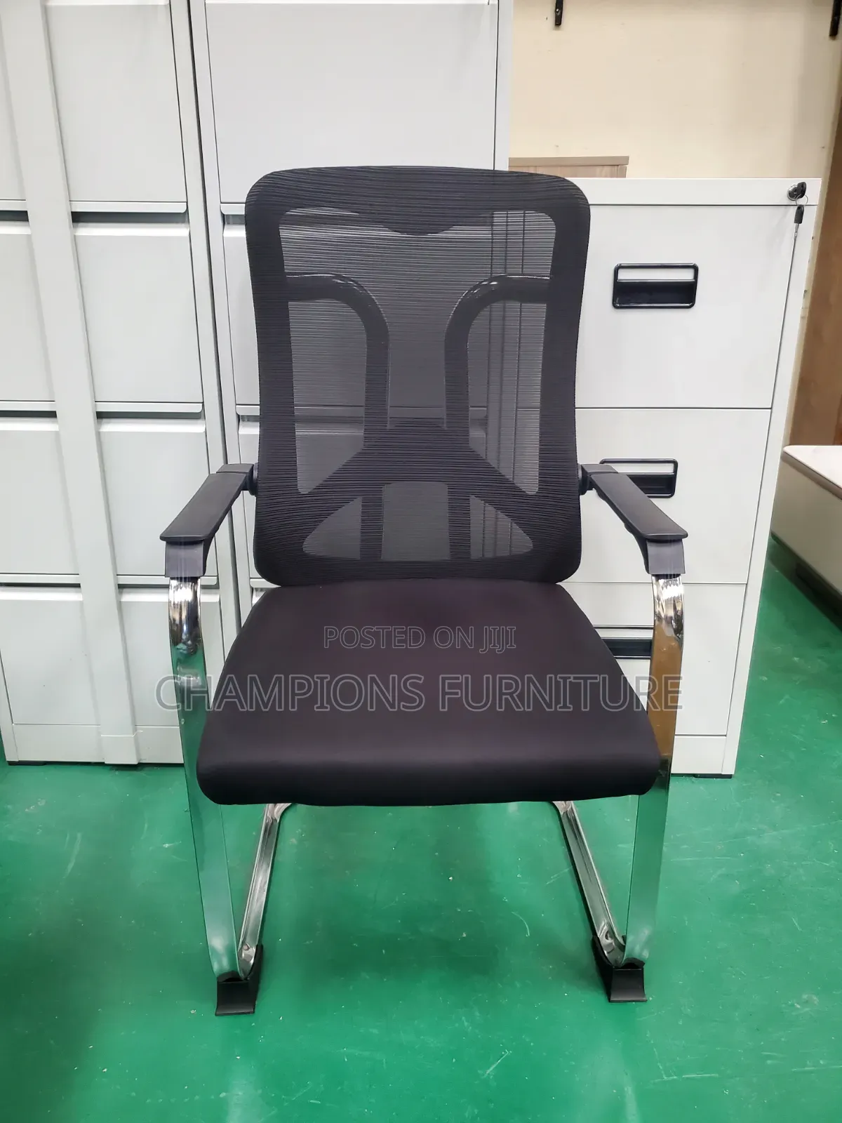 Chrome-Spine Mesh Cantilever Chair