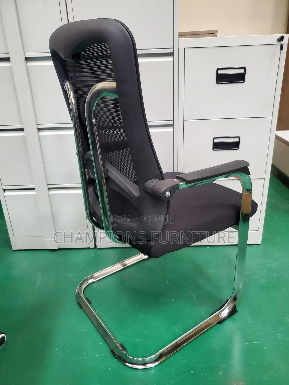 Chrome-Spine Mesh Cantilever Chair