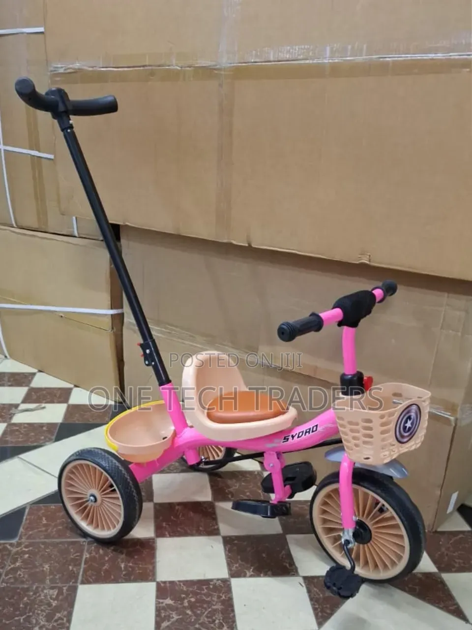 Push Tricycle With Leather Seat 
- Pink