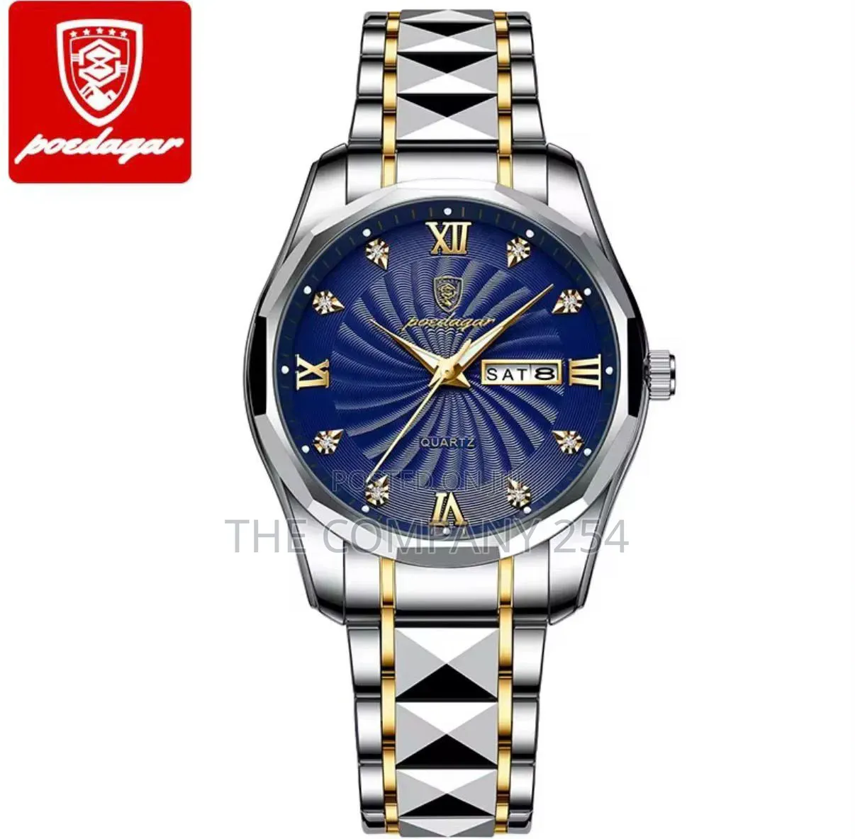 POEDAGAR GENTS WDay Date Display Water Stainless Steel Luminous Arms