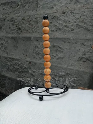 Freestanding Metallic Paper Towel Holder With Solid Wood Beads