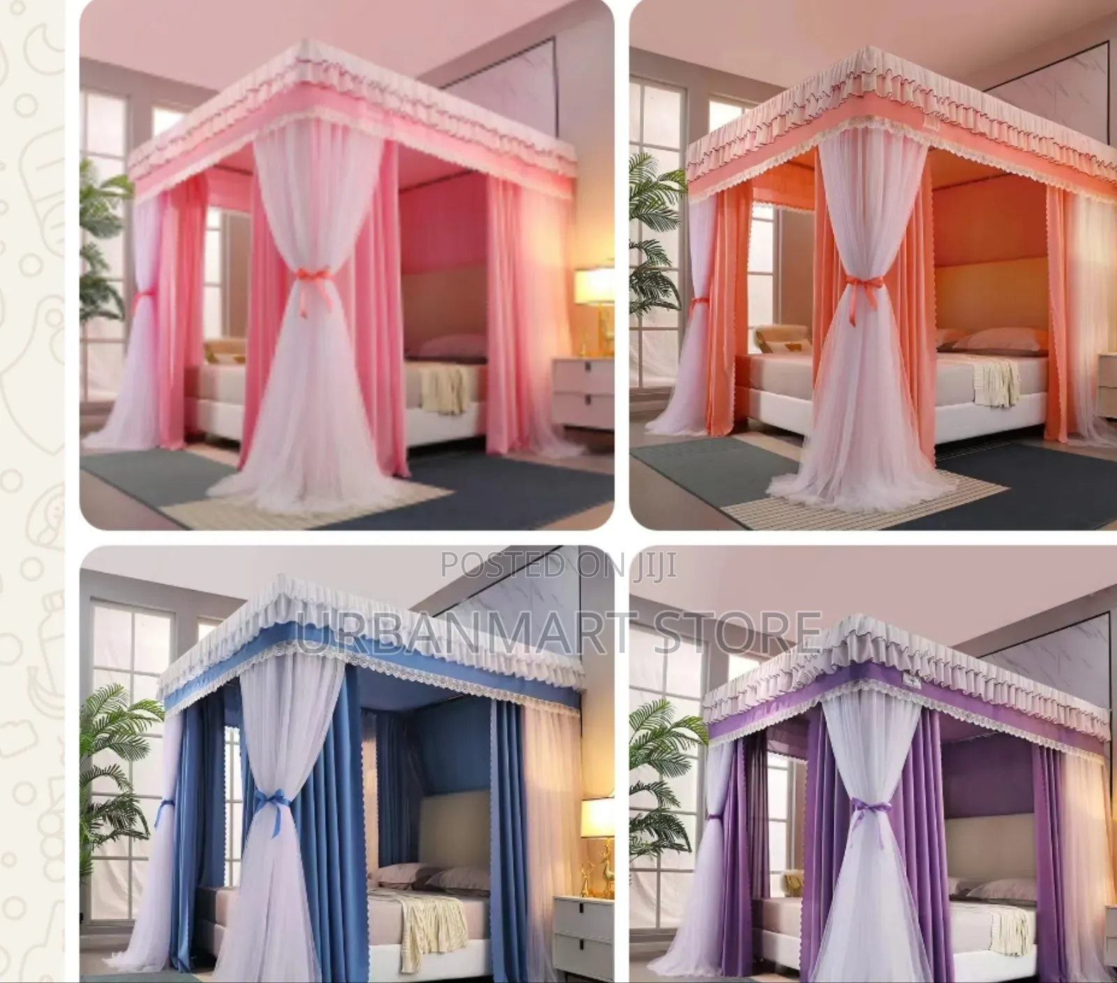 6×6 Four Post Canopy Net With Thick Curtains