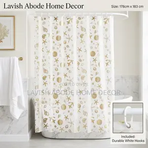 Seashell PEVA Shower Curtain – Waterproof With Gold Details