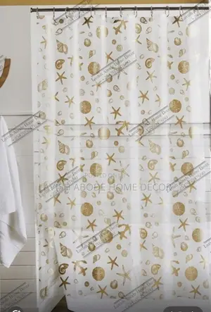 Seashell PEVA Shower Curtain – Waterproof With Gold Details